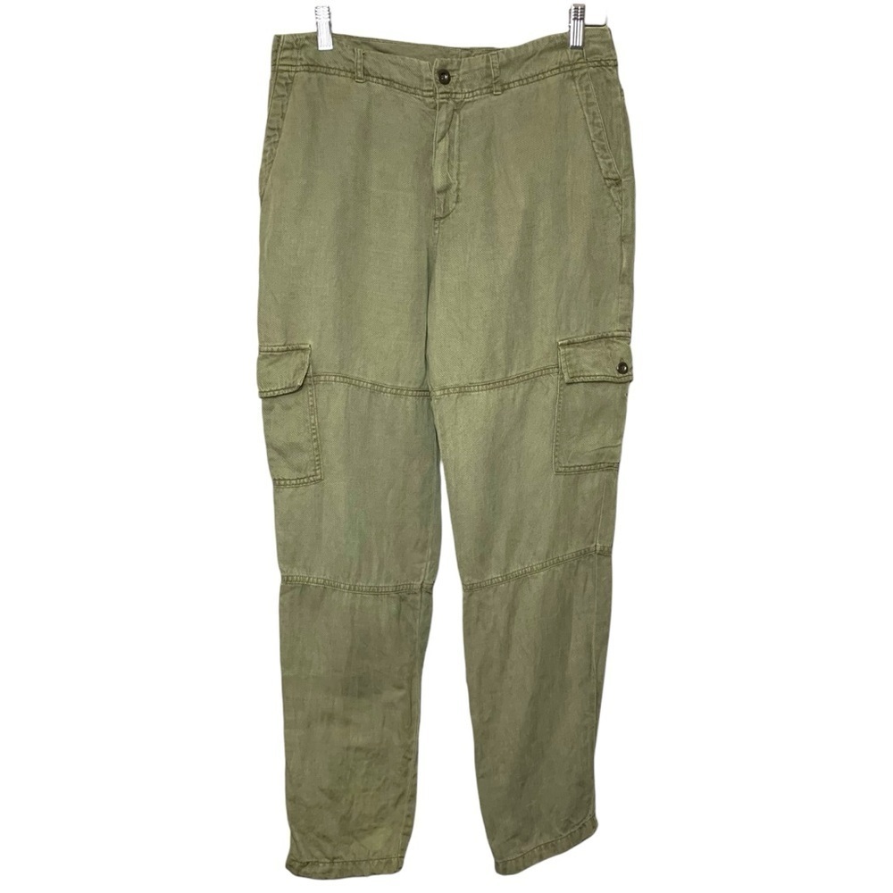 Bella Dahl Green Cargo Pant Sz 27 Lyocell Linen Blend Chambray Neutral